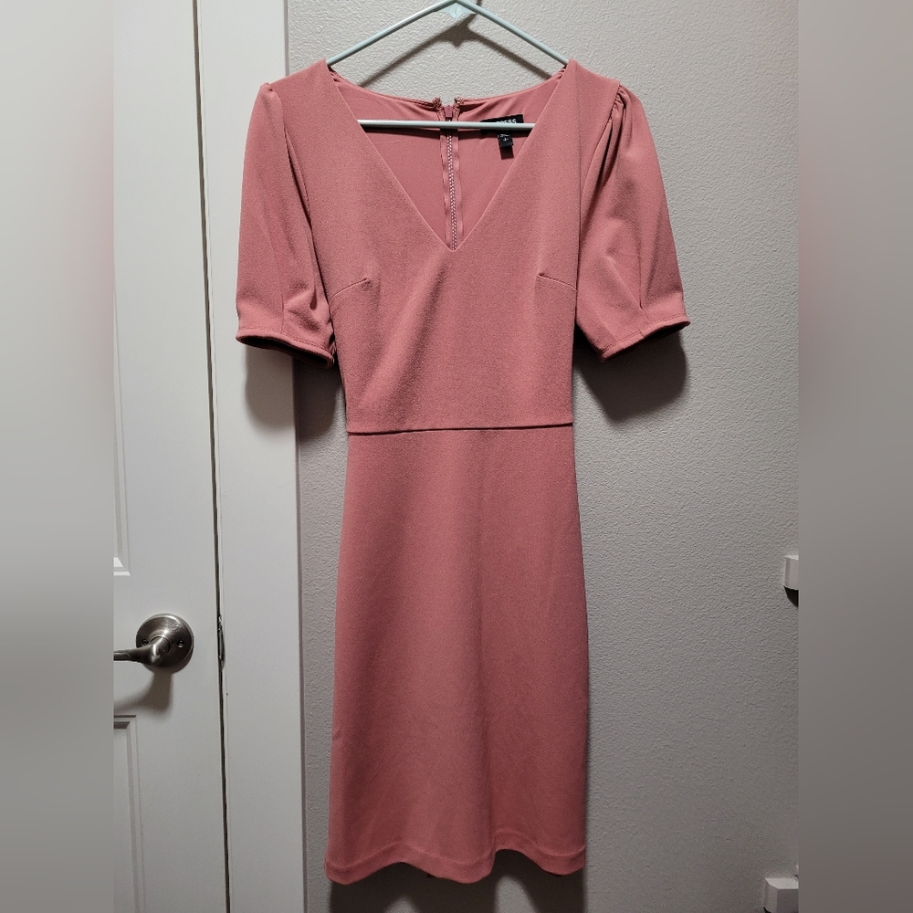 Express rose puff sleeve dress S